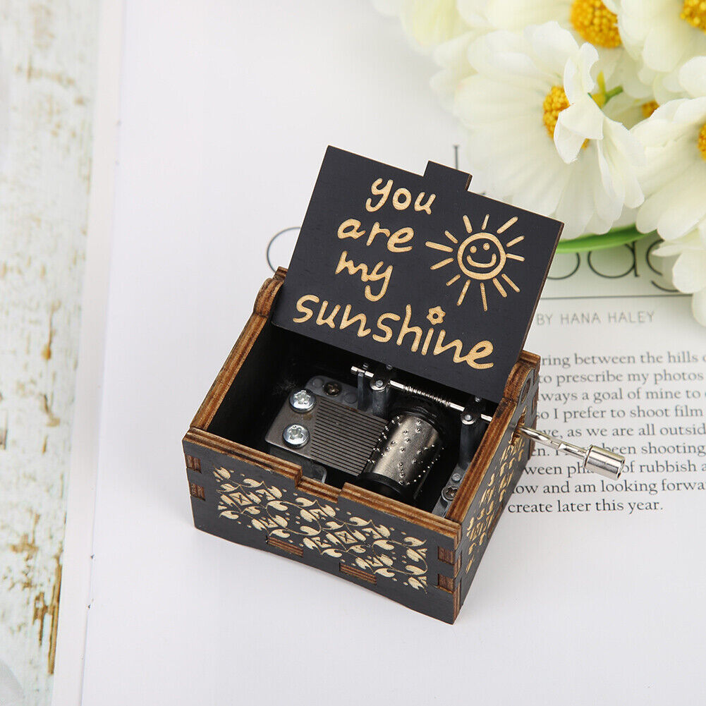You Are My Sunshine Wooden Carved Hand Cranked Music Box Ornaments (Black)