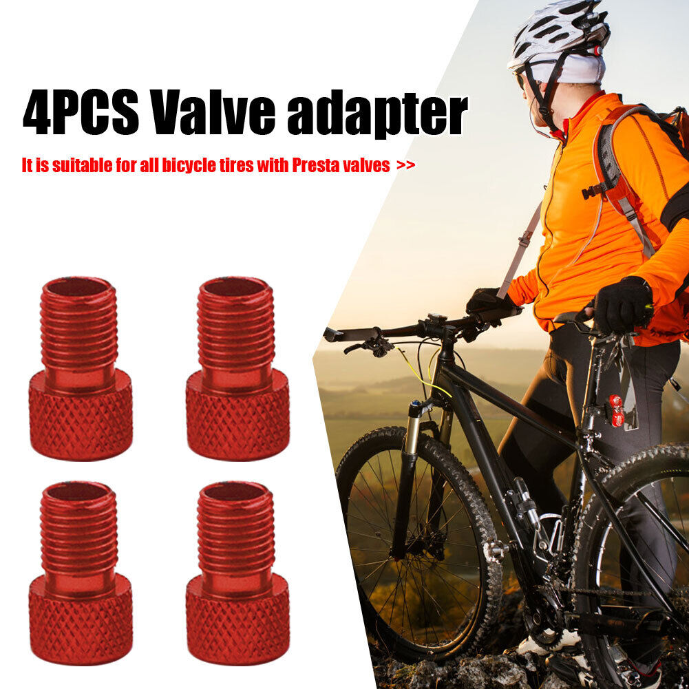 4x Presta to US Bike Tire Valve Adaptor Converter Aluminum Adapter (Red)
