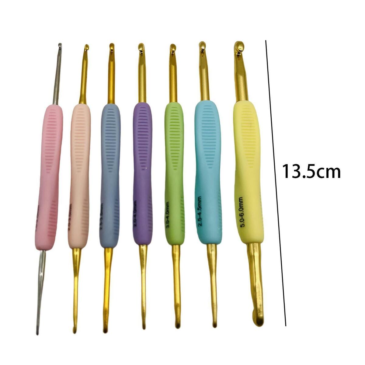 7x Metal Needles Crochet Hooks Set With Case Yarn Craft Kit Multicolor