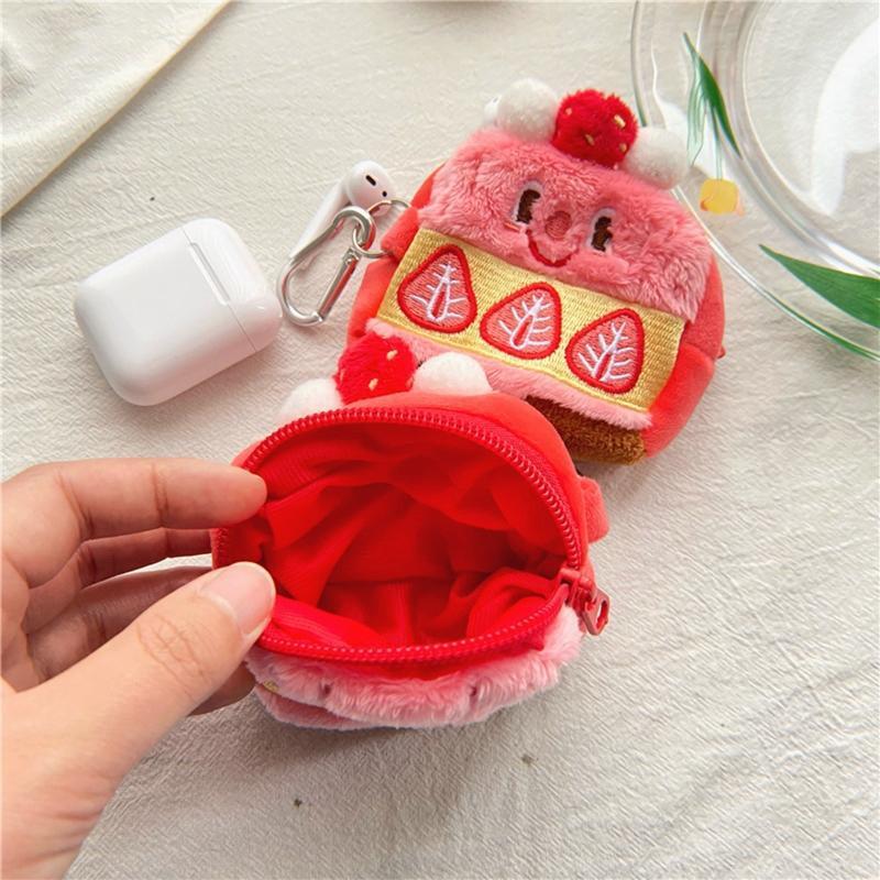 Cute Strawberry Purse Plush Sweet Pattern Fluffy Storage Bag with Zipper