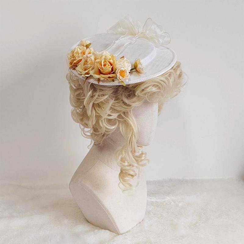 Lolita Flat Top Hat Sweet w/Light Yellow Flowers All-match for Girl Women Accs