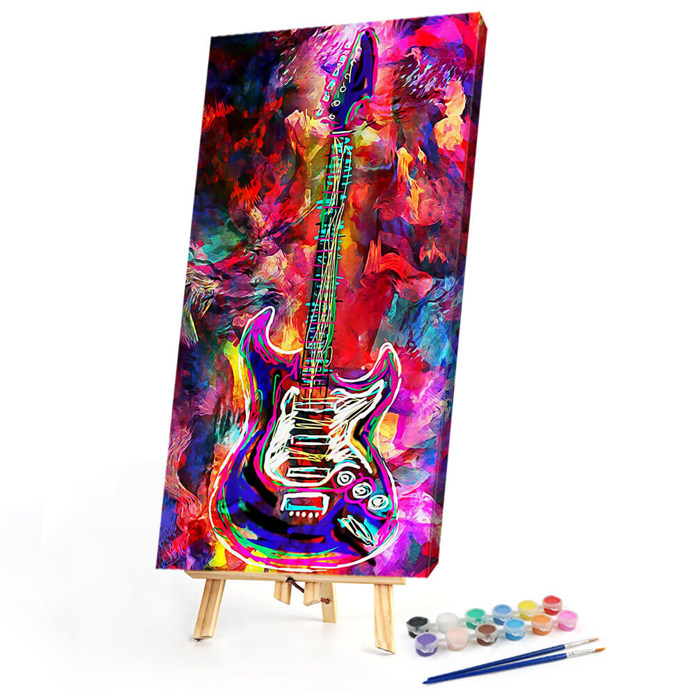 Abstract Guitar Oil Paint By Numbers Kit DIY Handpainted on Canvas Wall Art