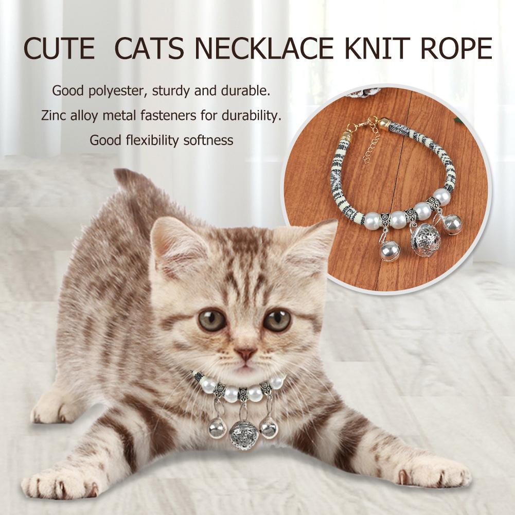 Pet Dog Cat Bell Cats Collar Necklace Print Knit Neck Rope (Black White M
