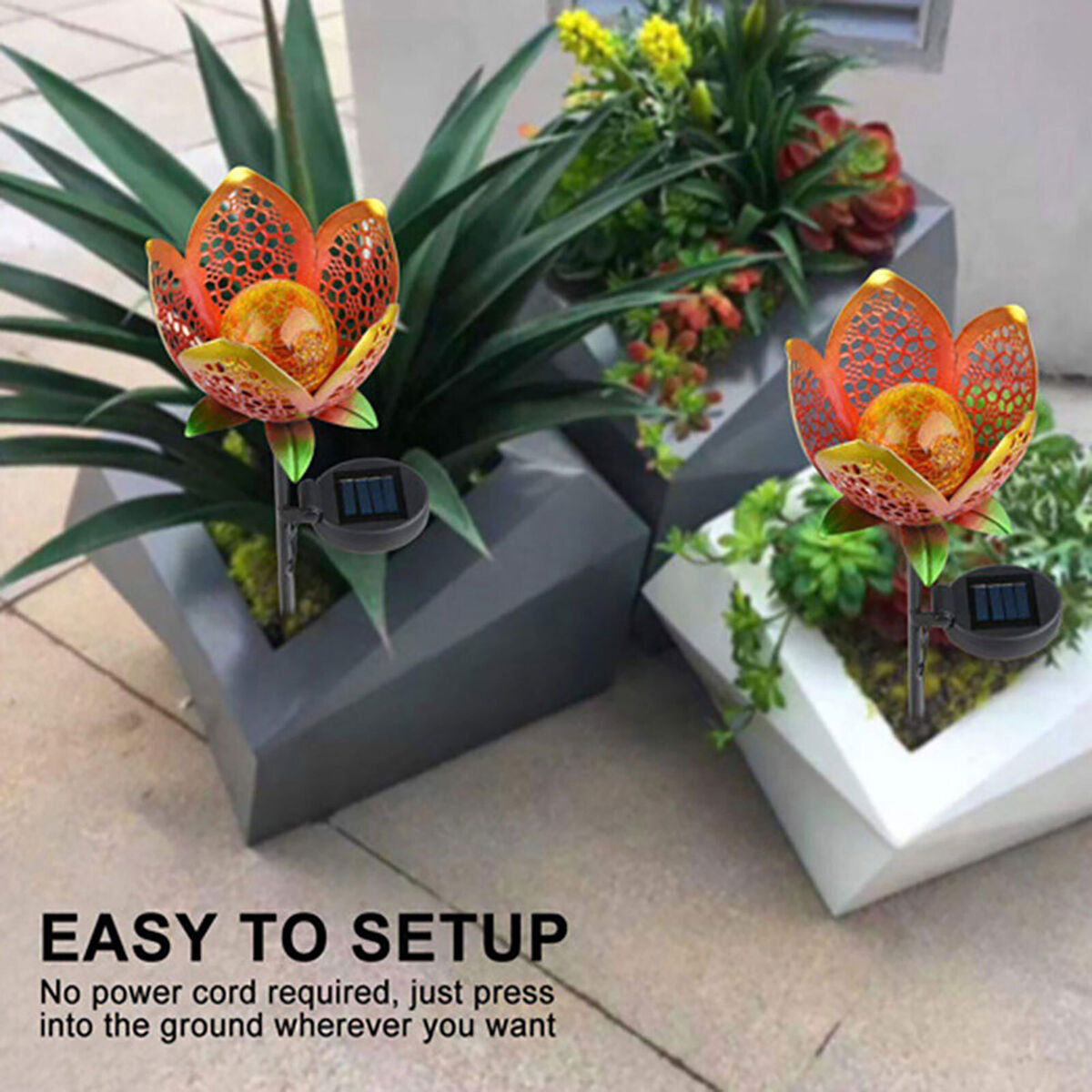 Flowers Solar Lights, Garden Stake Metal Art Lamp, Waterproof for Outdoor