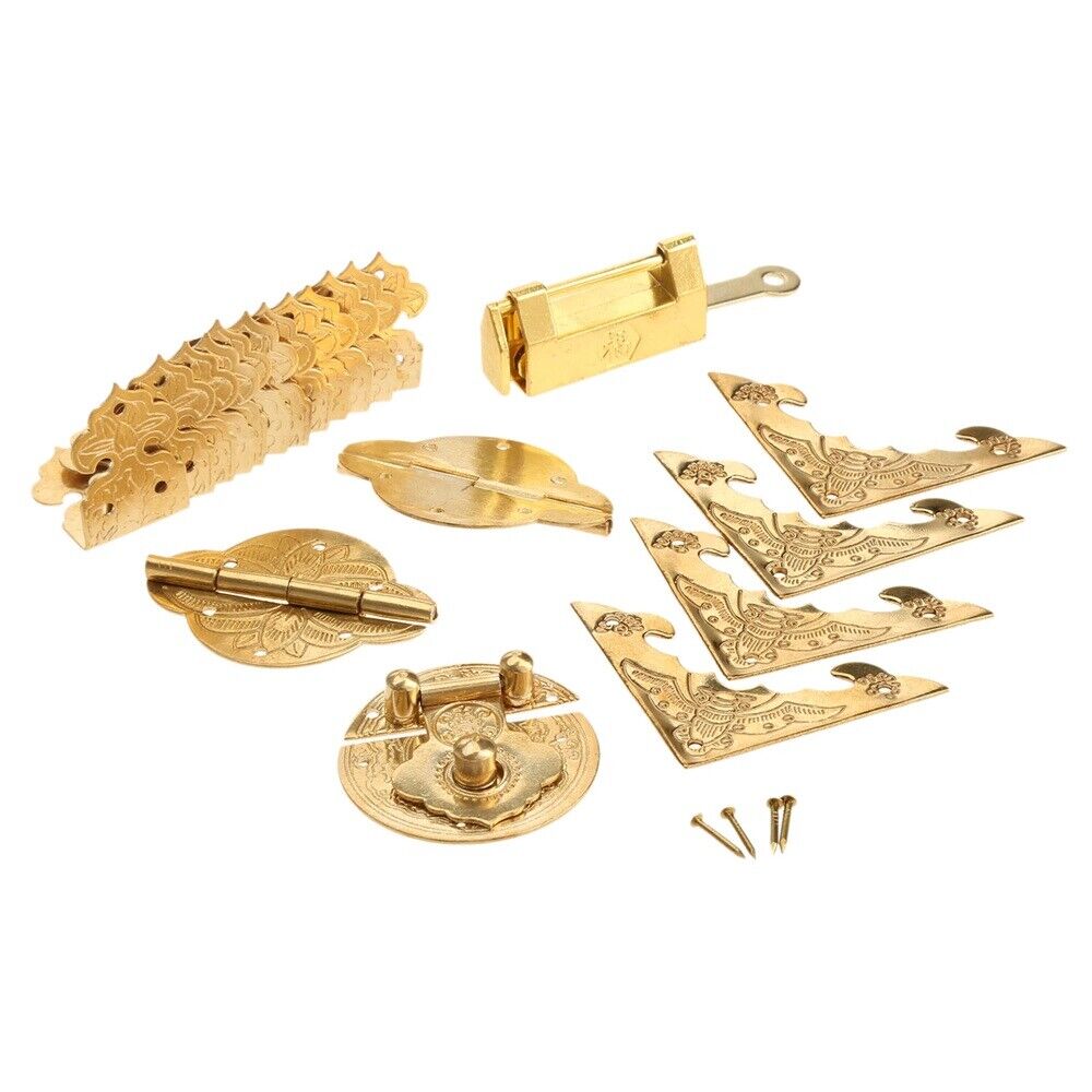 Brass Hinge Pull Handle Latch Lock Corner Guard Set Jewelry Box Chinese Hardware