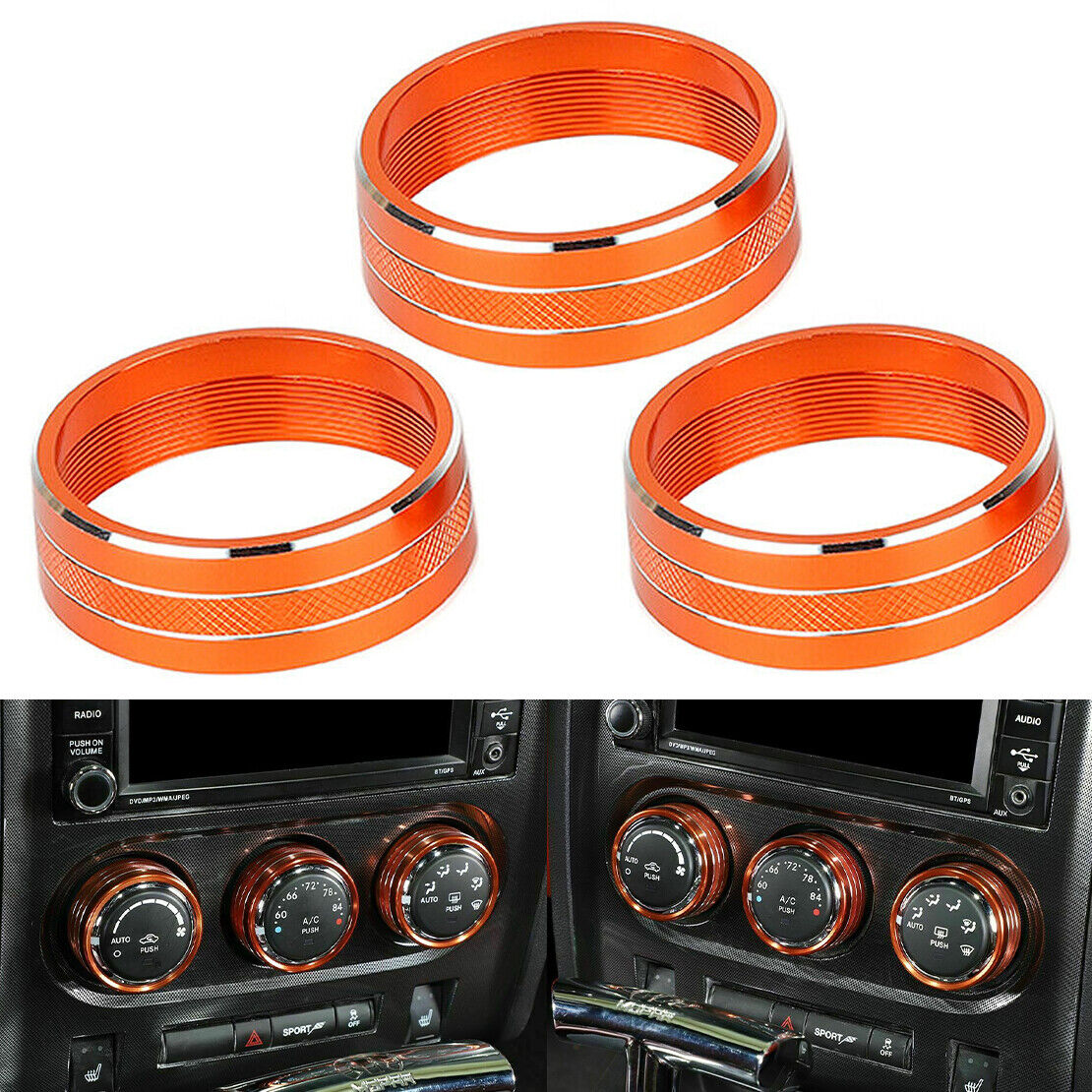 3pcs A/C Air Conditioning Switch Knob Ring Fit For Dodge Challenger 2009-2014