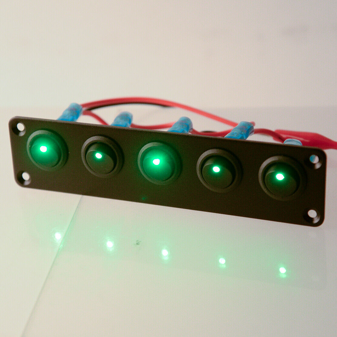 1pcs 5 Gang Rocker Toggle Switch Panel Green LED Car Truck RV Boat Dash 12V-24V