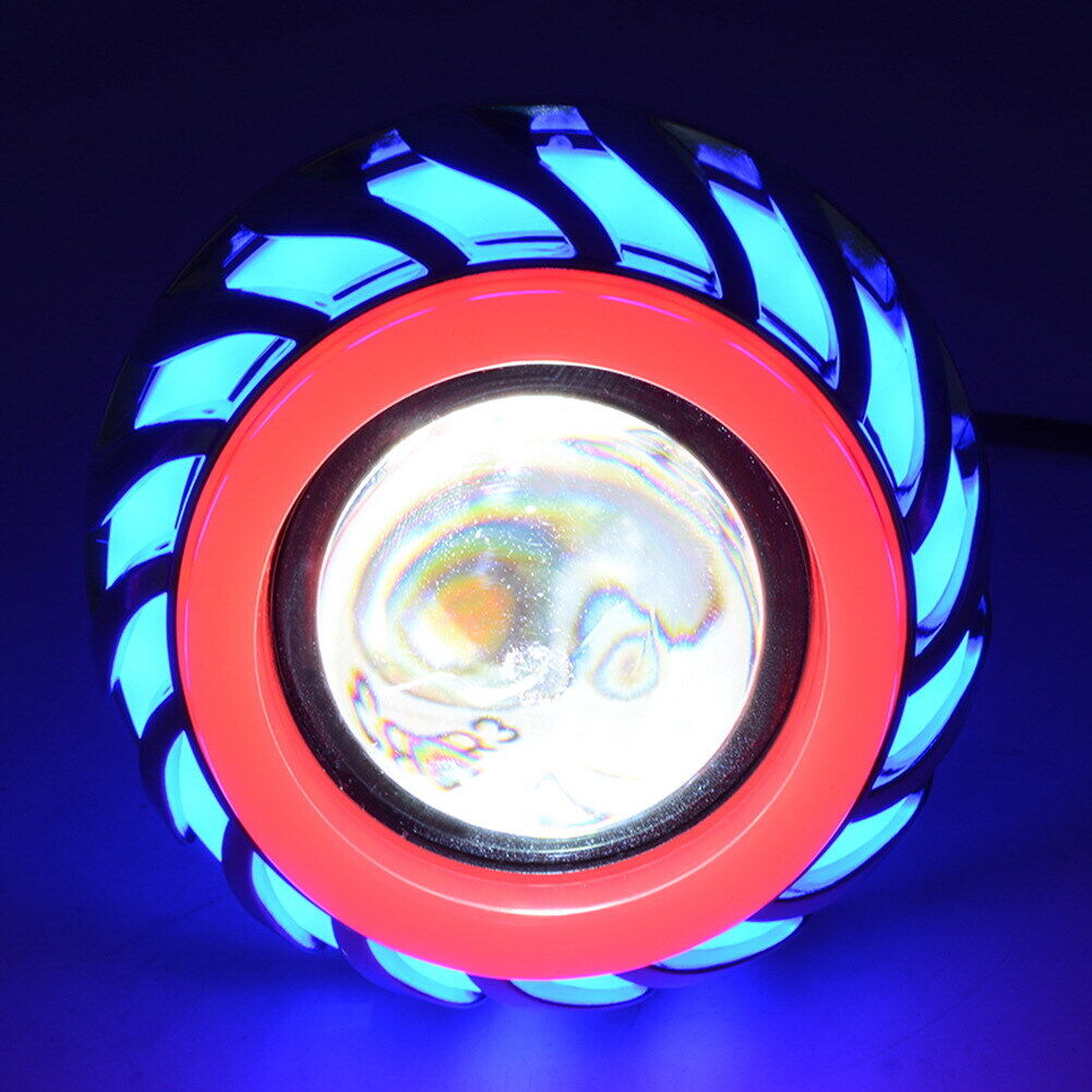 Dual Halo Motorcycle 12V-85V Projector Hi/Lo Beam LED Red Blue Halo