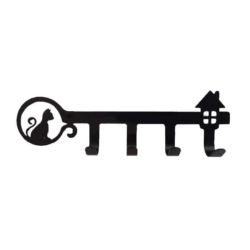 Black Metal Art Cat Household Punching Wall Hook Storage Hanger