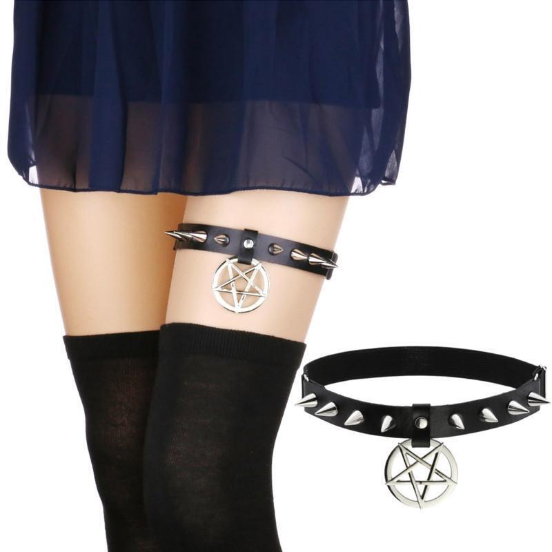 Elastic Leg Belt with Five-pointed Star Decor PU Leather Thigh Chain for Women
