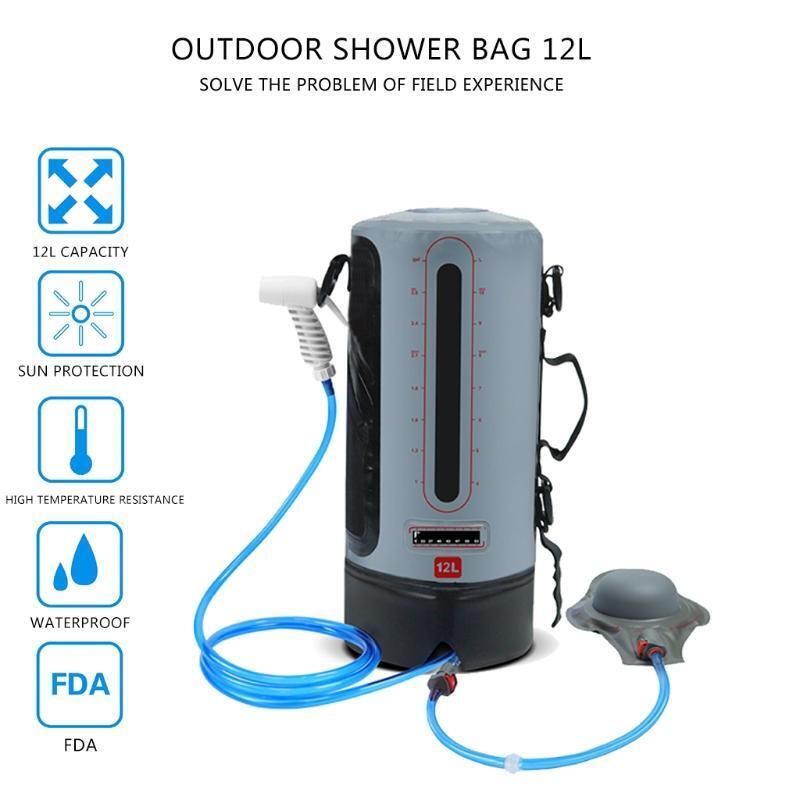 12L Solar Heating Camping Shower Bag with Pressure Foot Pump Bathing Water Bag