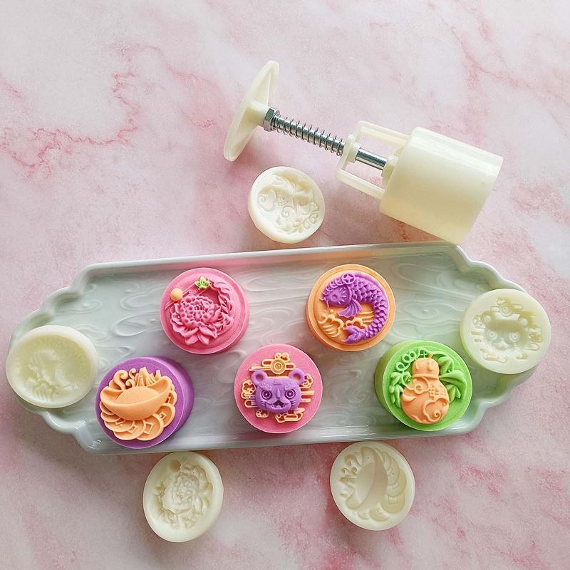 Moon Cake Moulds Mid-Autumn Hand Press Mooncake Stamps Pastry Decorating Gadgets