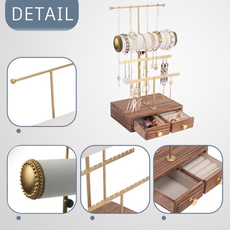 Jewelry Organizer Wooden Jewelry Drawer Storage Box 4 Tier Jewelry Tree Stand