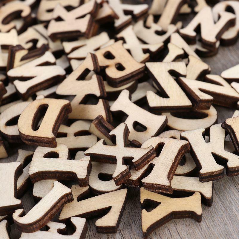 100pcs Unfinished Wooden Capital Letters Alphabet DIY Wood Cutout Discs for Art