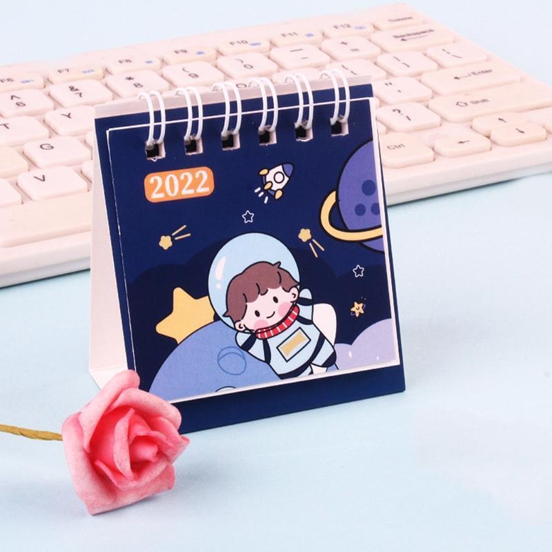 2022 Cartoon Calendar Mini Decorative Calendar 360 Flipping Writable Portable