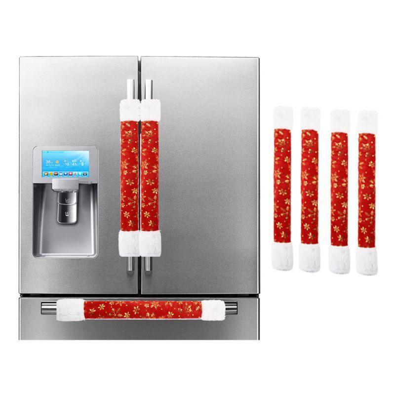 4pcs Gloden Snowflake Christmas Refrigerator Door Handle Cover Xmas Decoration