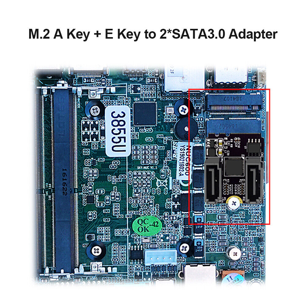 M.2 A + E Key NGFF to 2 Ports SATA3.0 Adapter Cards for SSD PC Computer