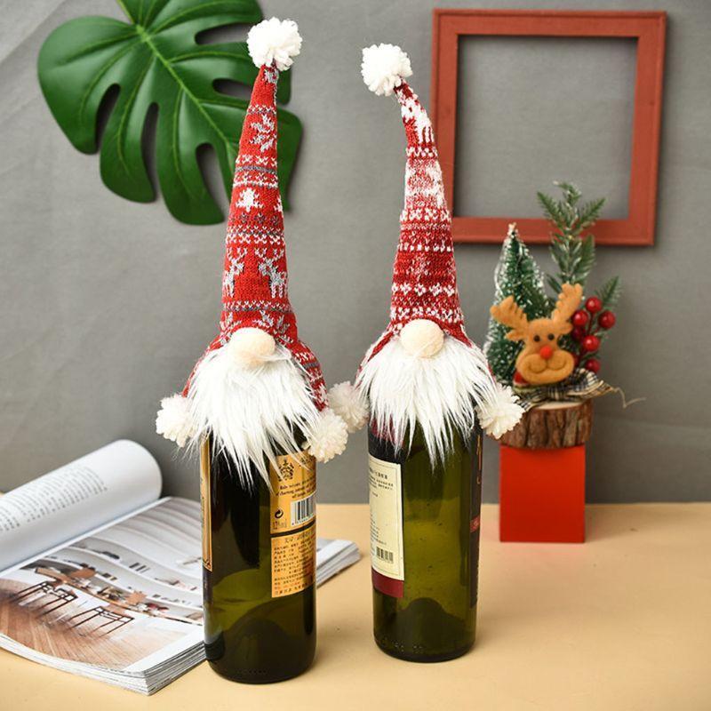 Christmas Gnome Champagne Red Wine Bottle Topper Cover Swedish Tomte Decoration