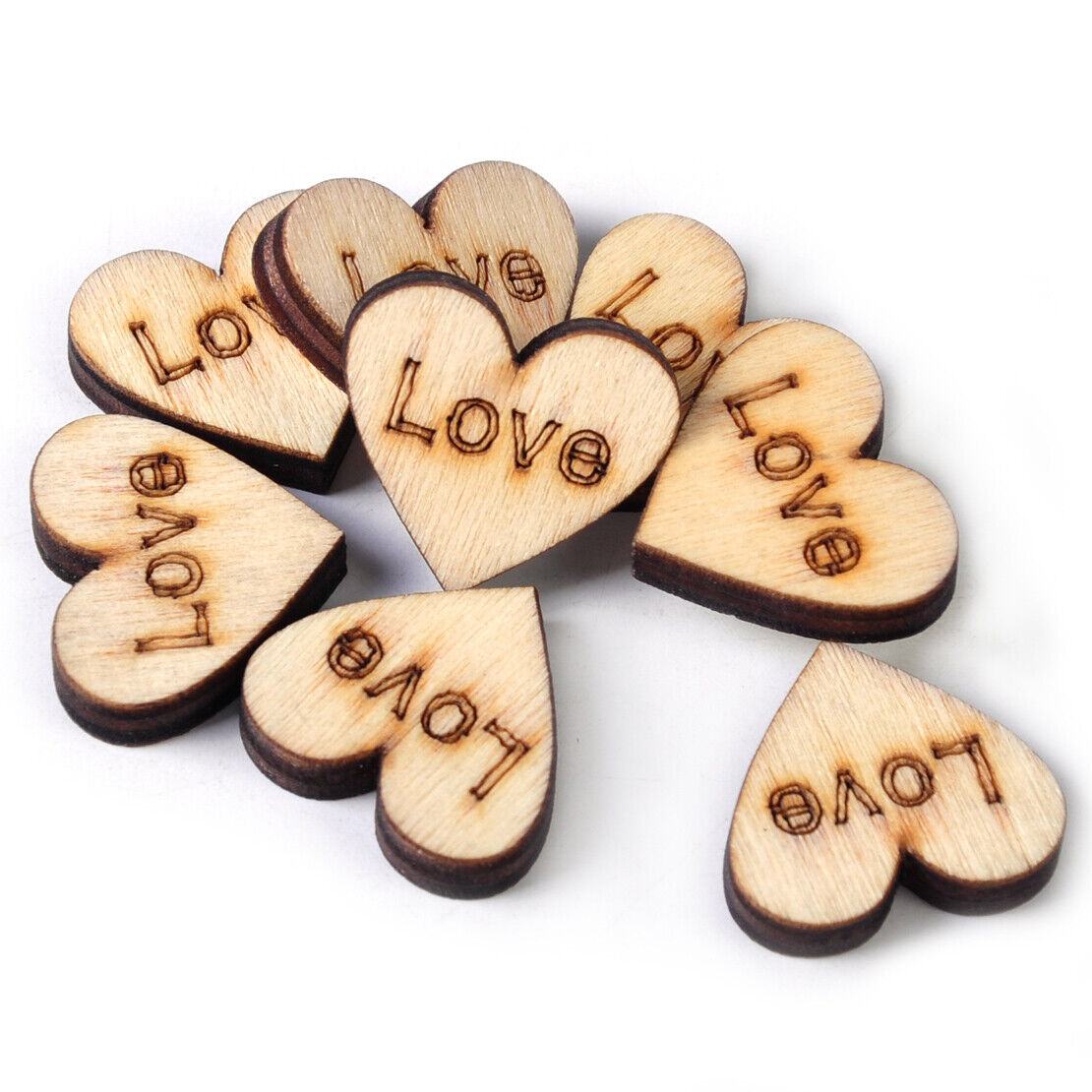 50x Wooden Love Hearts Wedding Charms Craft Scrapbook Card Embellishment Li