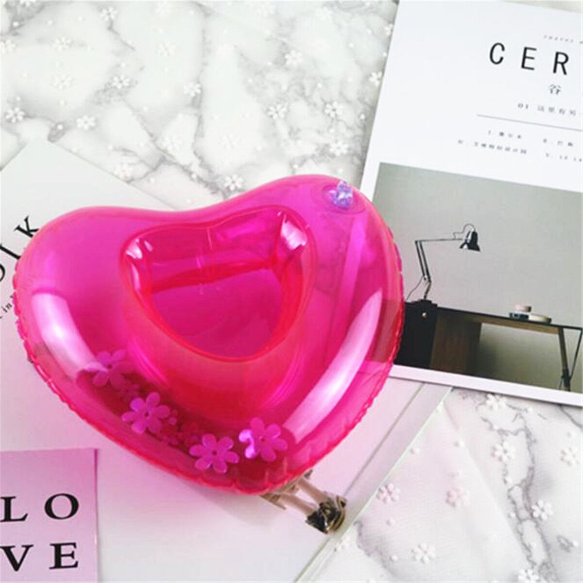 Inflatable Heart-shaped Floating Drink Can Cup Holder Swimming Pool Bath Beach