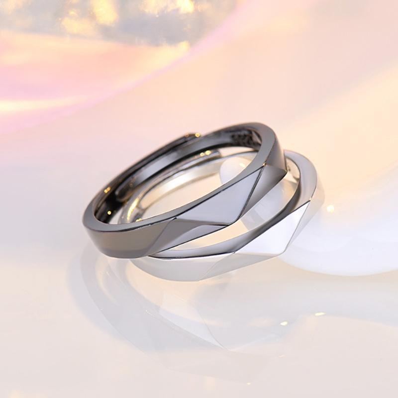 2 Pcs Couple Ring Set for Her Black White Adjustable Finger Thumb Jewelry