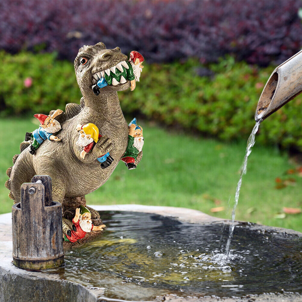 Dinosaur Eating Gnomes Garden Statue Outdoor Art Sculpture for Patio (S)