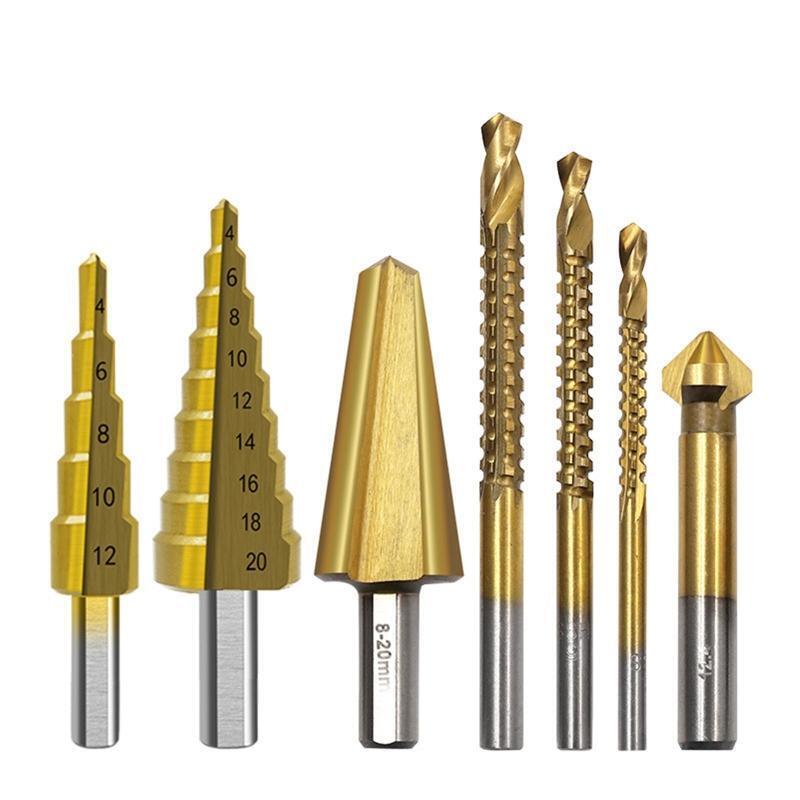HSS Step Bits Set 7 Pieces High Speed Steel Step Drill Bits 4 Types Drill Bits