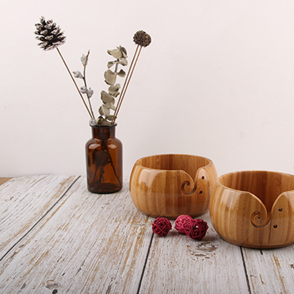 Wooden Yarn Bowl Handmade Knitting Wool Storage Crocheted Organizer (A)
