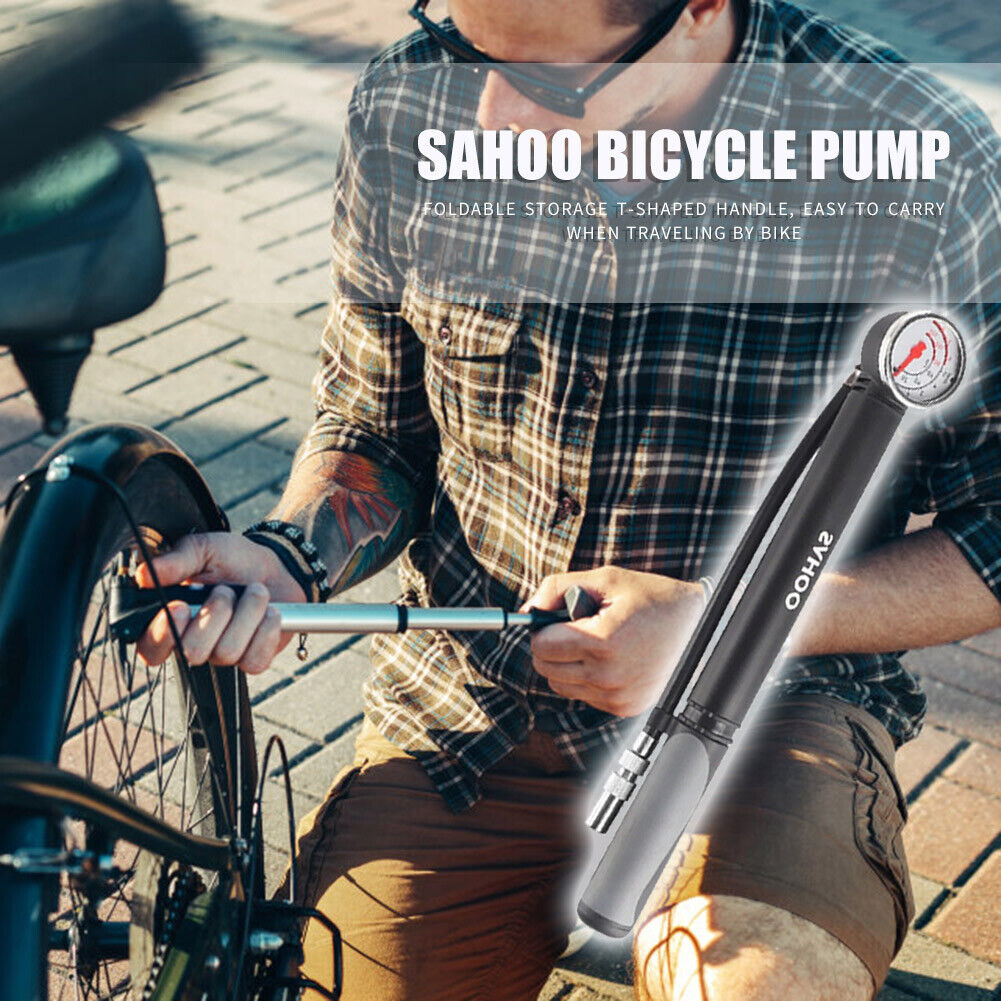 SAHOO 80PSI MTB Bike Pump Bicycle Tire Ball Air Inflator w/ Pressure Gauge