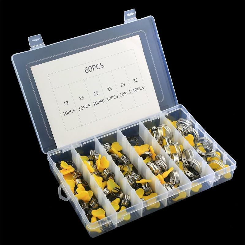 60 Pieces Worm Gear Hose Clamp Adjustable Key-Type Hose Clamp Rust-proof