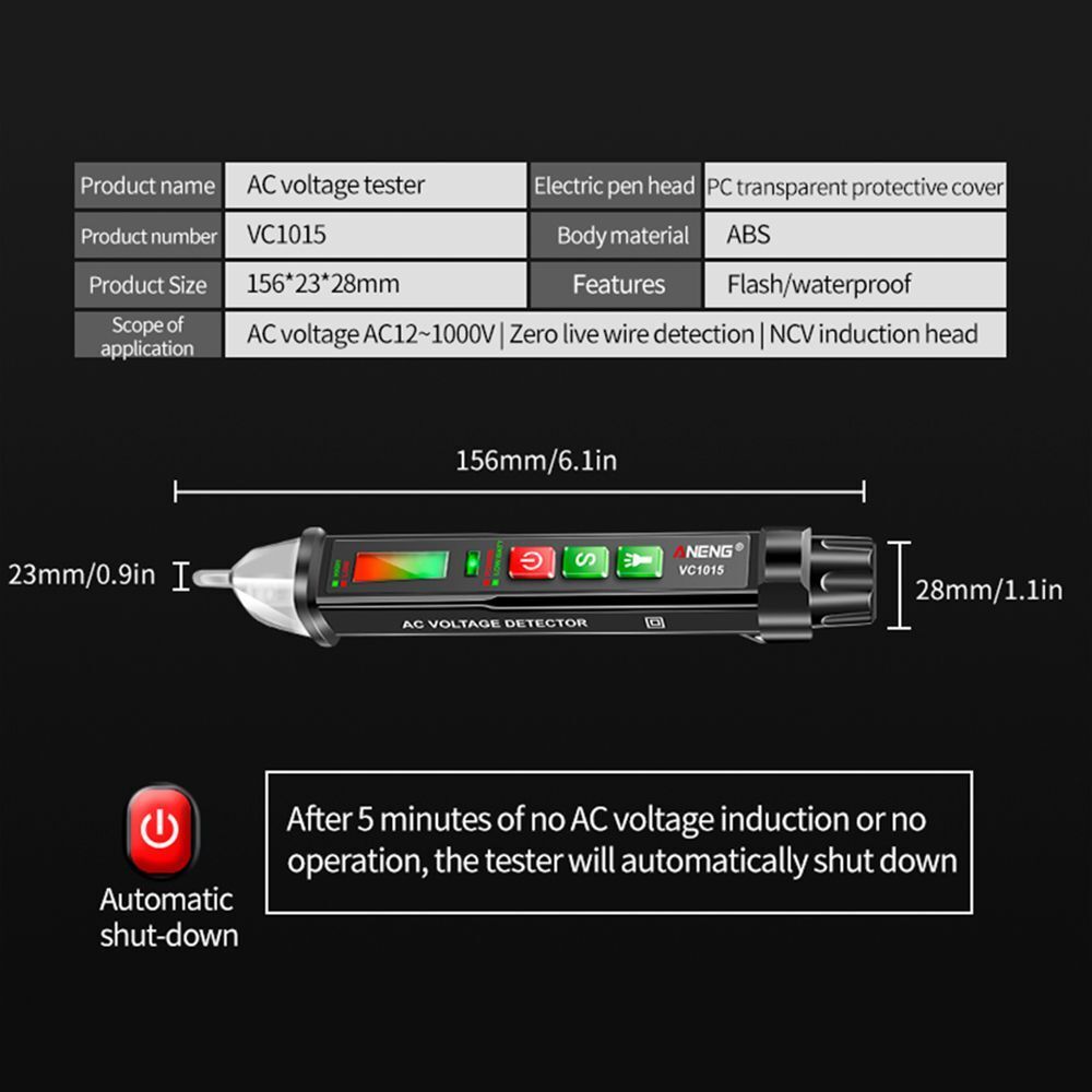 LED 12V-1000v Tester Meter Non-contact Voltage Meter AC Voltage Detector Tester