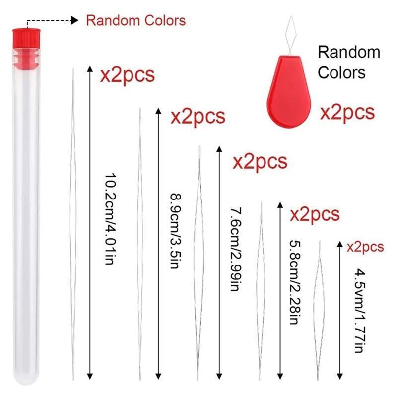 10Pcs Beading Needles 5 Sizes Big Eye Beading Needles with Threaders Thimble Kit