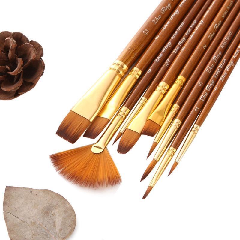 10 Pcs Nylon Hair Painting Brush Set Professional Painting Paintbrushes Kits