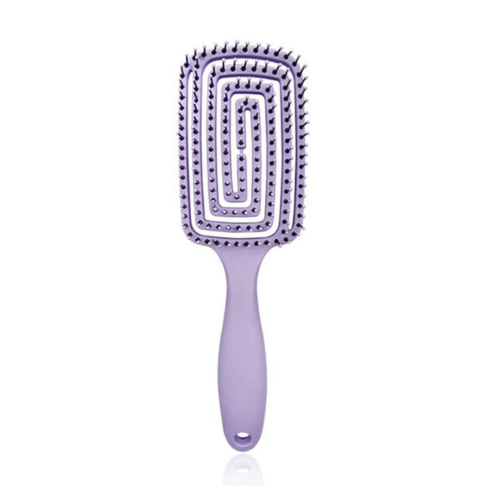 Hollow Mosquito Coil Large Curved Hair Comb Scalp Massage Brush (Purple)
