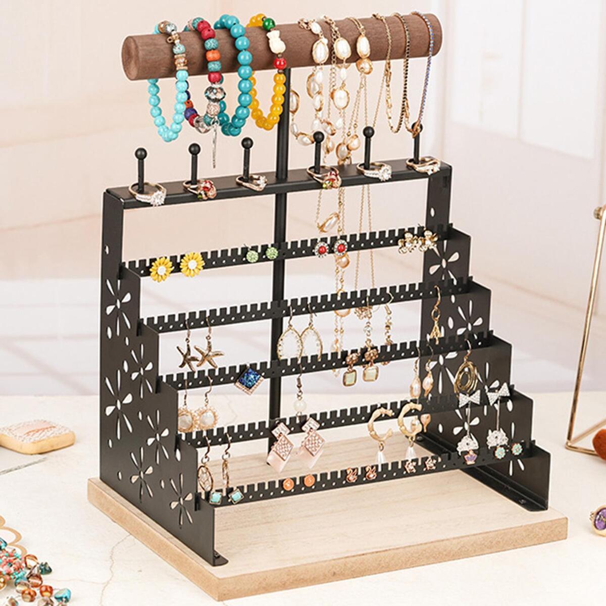 Earring Bracelet Hanging Jewelry Organizer Stand Rack -Black