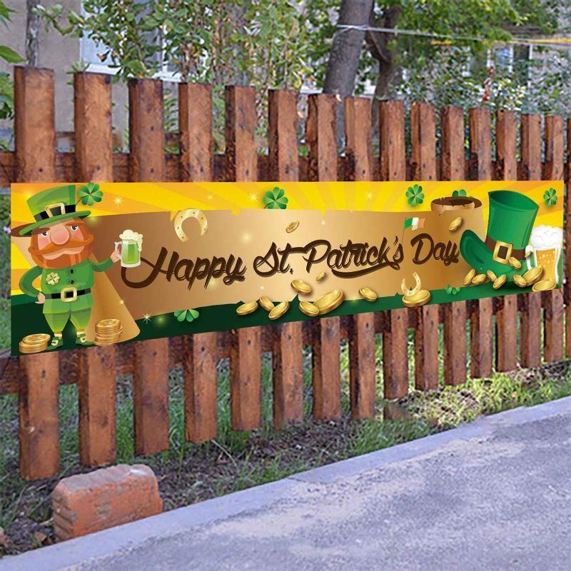 Saint Patrick's Day Banner Lucky Shamrock Hat Hanging Flag Party Supplies