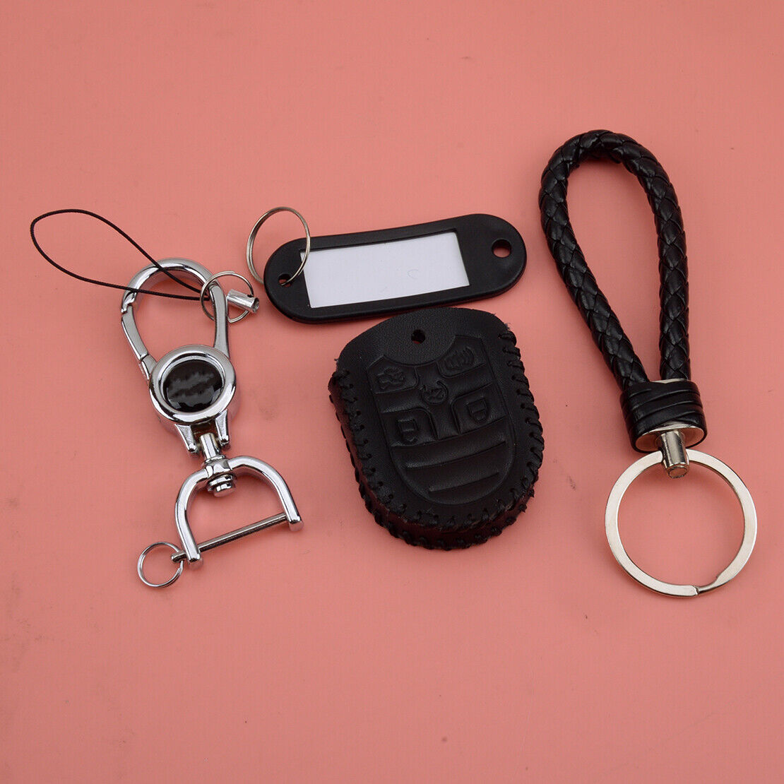 Black Leather Key Fob Case Cover Holder Fit for Ford Focus Lincoln MKX Mercury