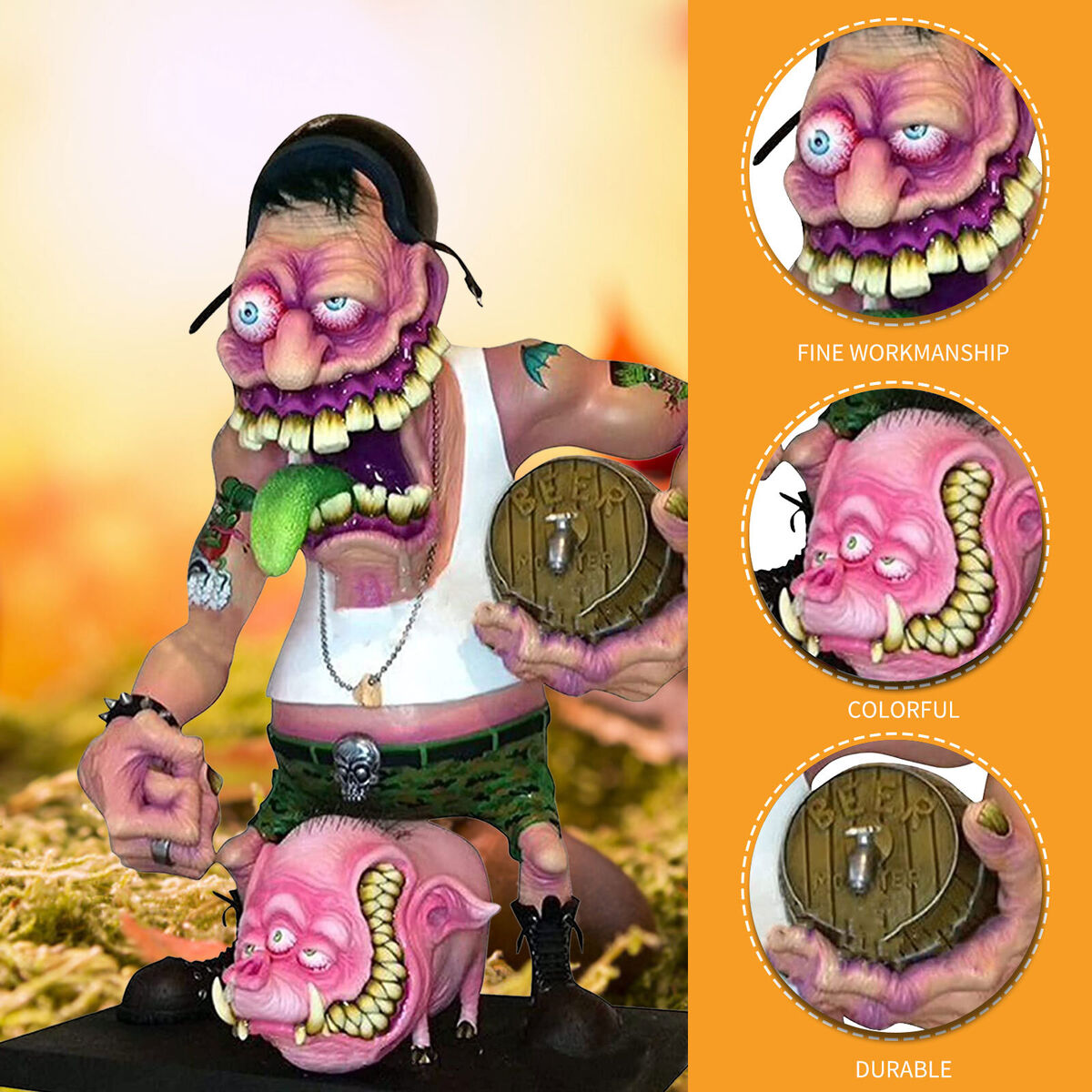 Halloween Big Mouth Monster Statue Creepy Sculpture Decor Haunted House (3)