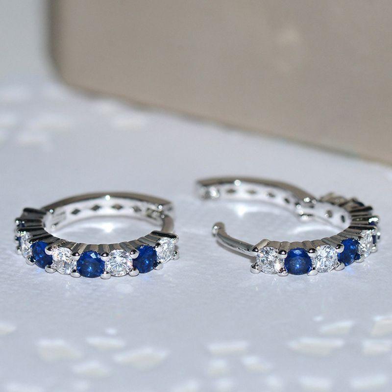 Beautiful Hoop Earrings w/Blue Sapphire and White Rhinestone for Street Shooting