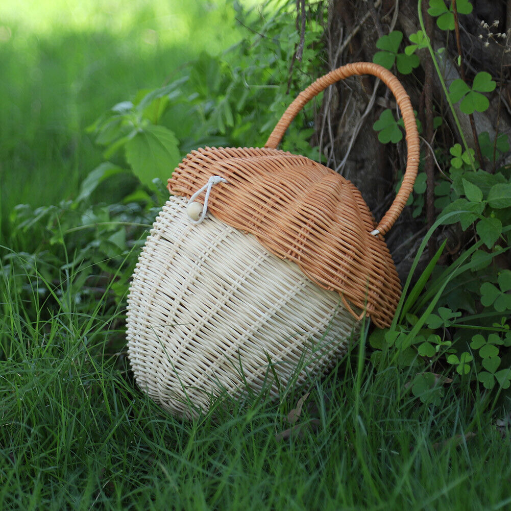 Handmade Rattan Mushroom Basket Handbag Woven Organizer Photography Props