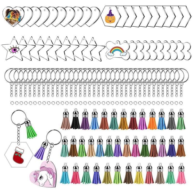 Tassels Metal Decoration Keyrings Acrylic Transparent Blank Set for DIY Projects