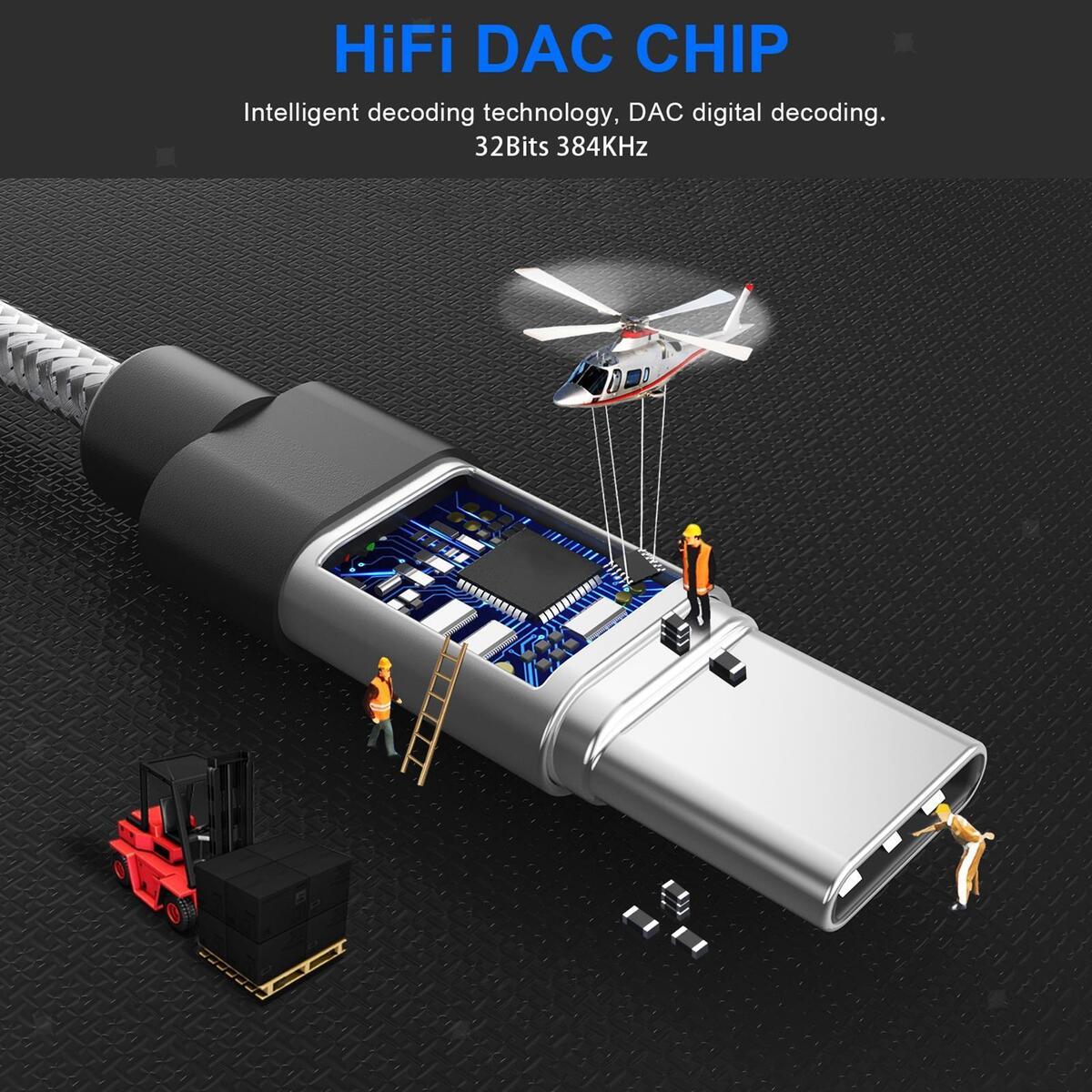 USB C to 3.5mm Audio AUX Cable Dongle Cable Cord HiFi Sound DAC Chip for Car