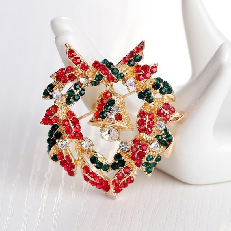Christmas Brooch Pins Shiny Garland Bell Jewelry Fashion Women Gifts Decoration