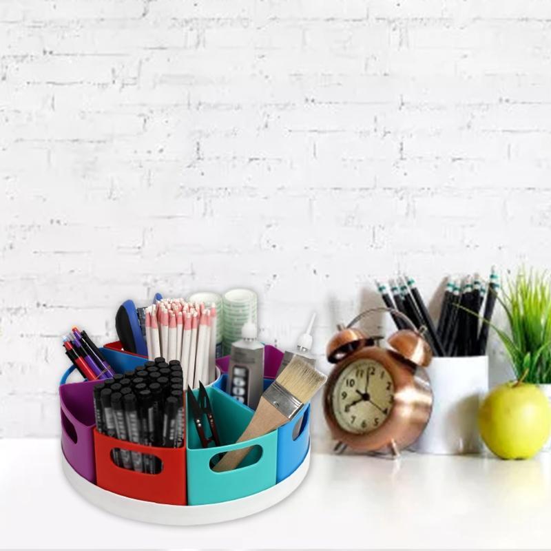 360° Rotating Desktop Organizer with 8 Compartments Spinning Pencil Storage Box
