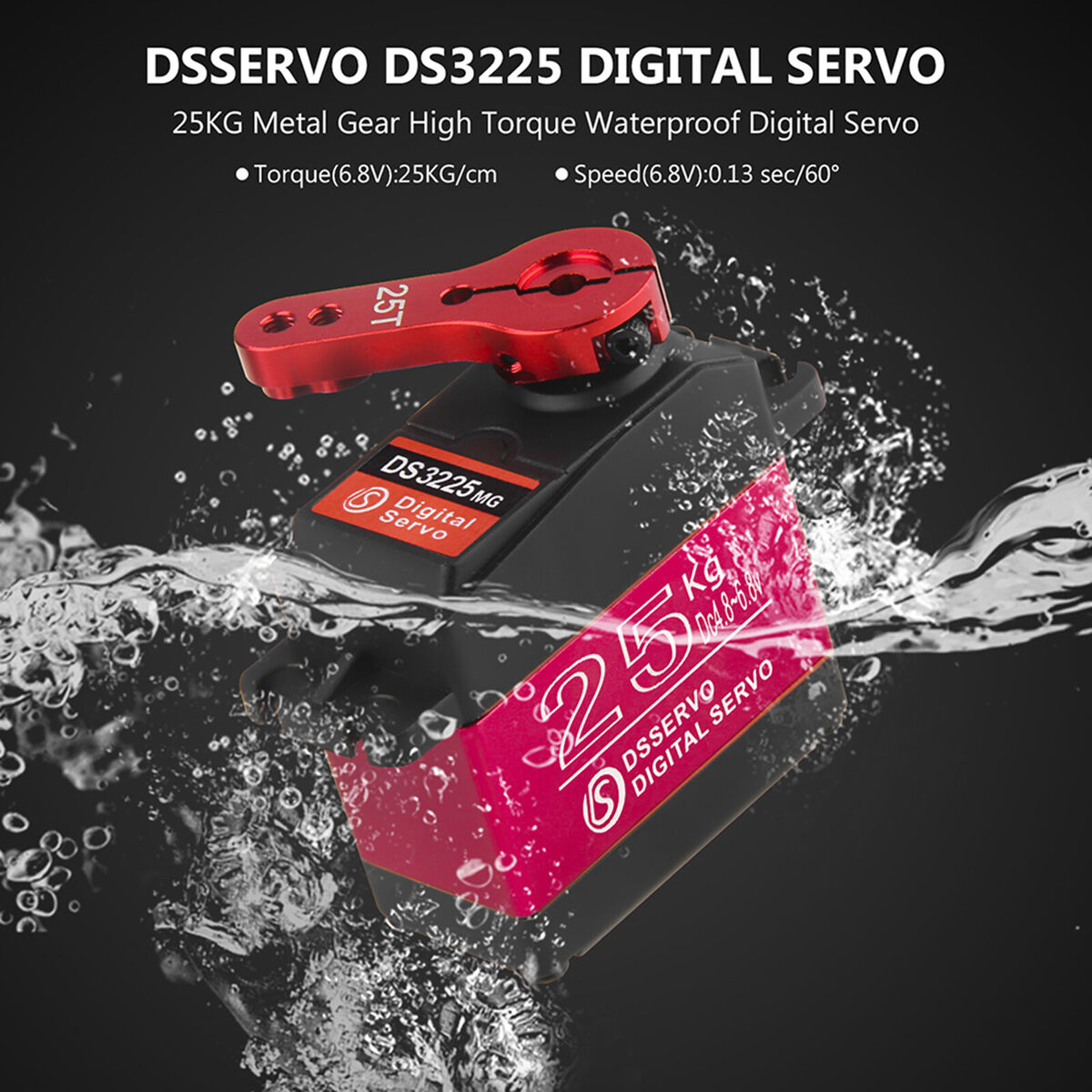 Waterproof 25kg Metal Gear Digital Servo Kits for RC Crawler Robot Red