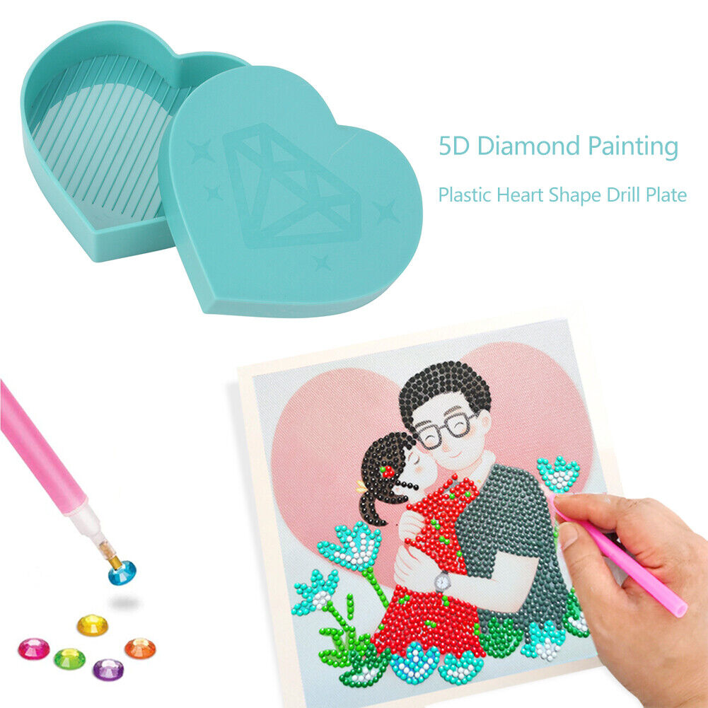 5D Diamond Painting Tray Plastic Heart Shape Drill Plate 7x7cm (Sky Blue)