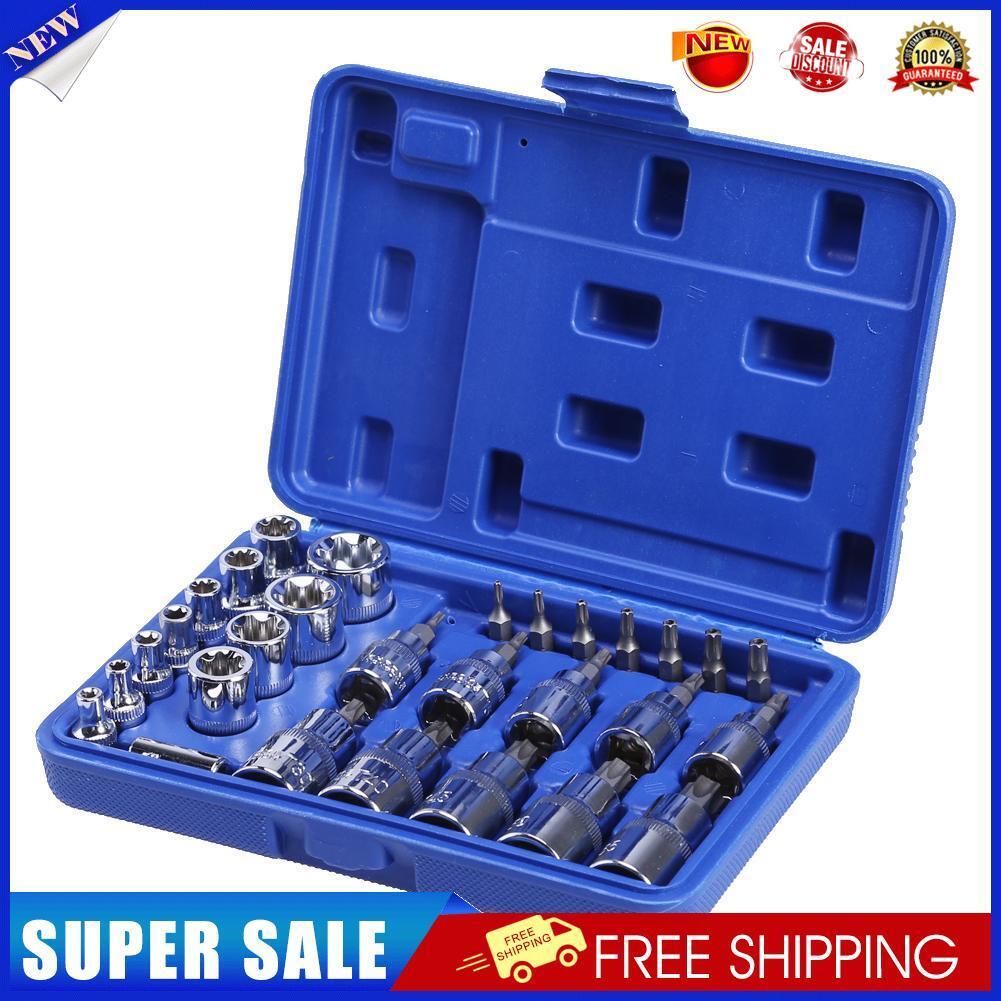 29PC Torx Star Socket Set & Bit Male Female E & T Sockets With Torx Bit Too