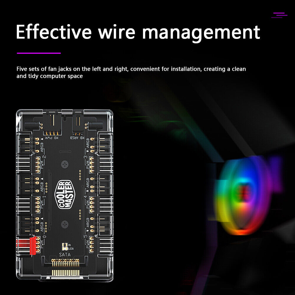 Cooler Master 1 to 6 Fan HUB Splitter 4Pin PWM 3Pin Addressable RGB Adapter