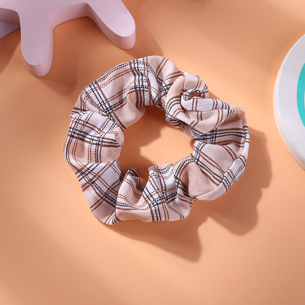 Hair Scrunchies Plaid Women Elastic Ponytail Holder Hair Ties Rope (Khaki)