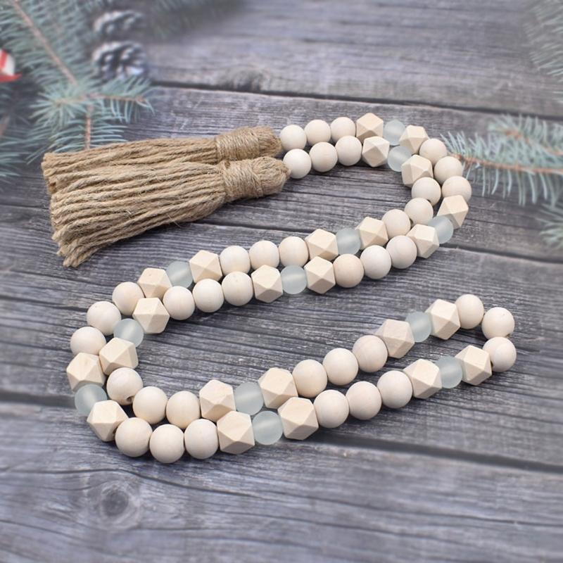 Wooden Bead Garland with Tassels Geometric Clear Acrylic Beads Tiered Tray Decor